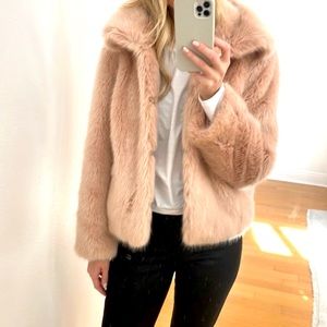 Top Shop fur cropped jacket never worn pink